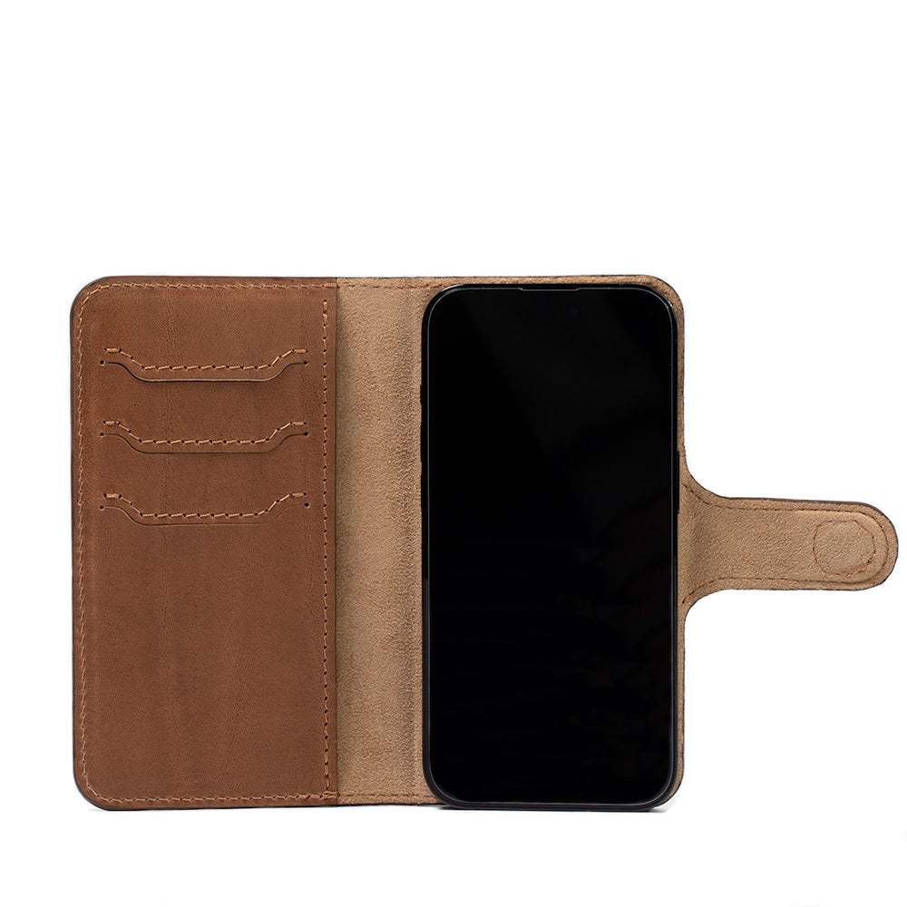 Kožené pouzdro typu Folio s gripem pro iPhone 15 – The Grip Folio (MagSafe)