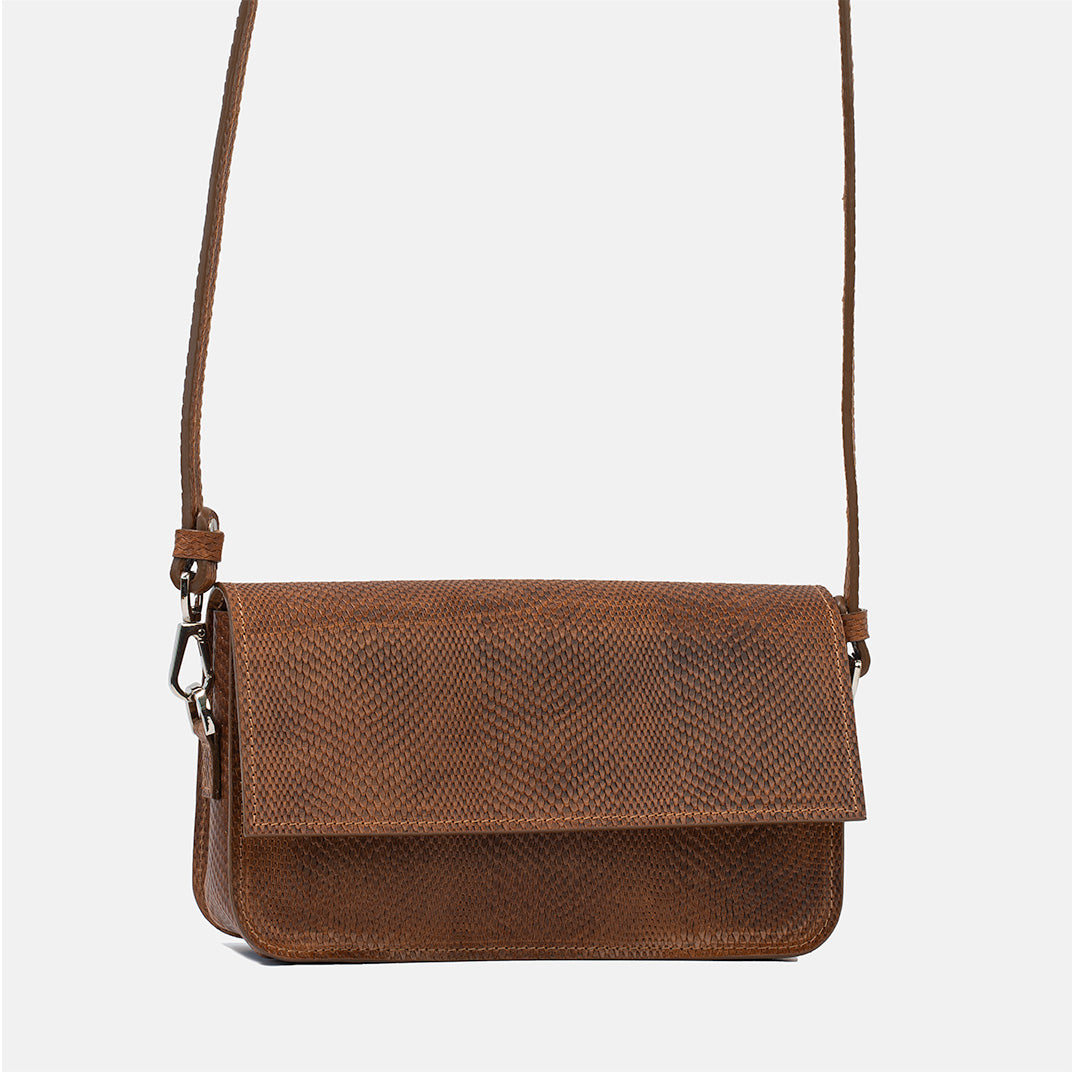 Leather Shoulder Bag - Curie  (Brown Snake Print)-0