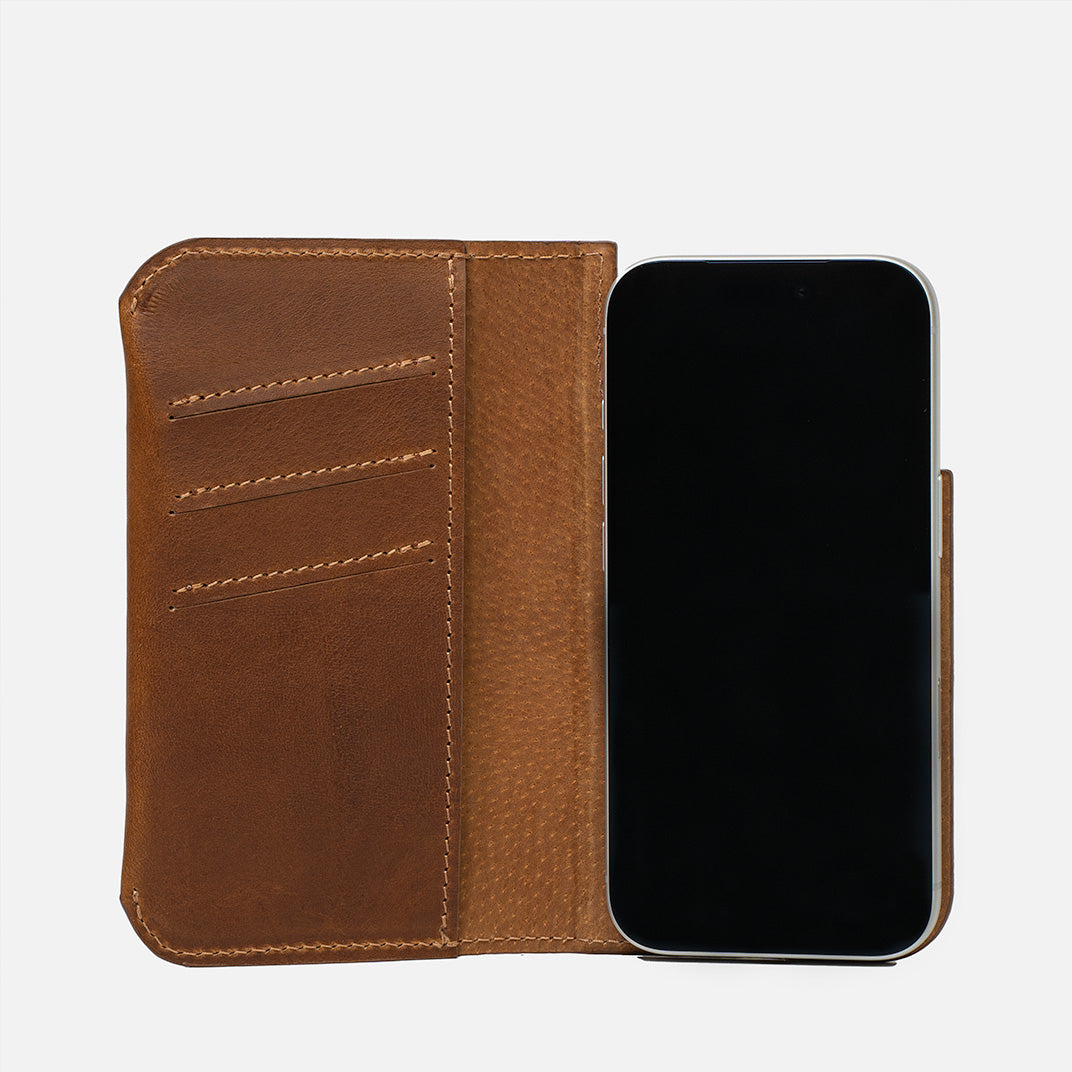 Luxusní kožené pouzdro typu Folio pro iPhone 17 s MagSafe – Minimalist 1.0