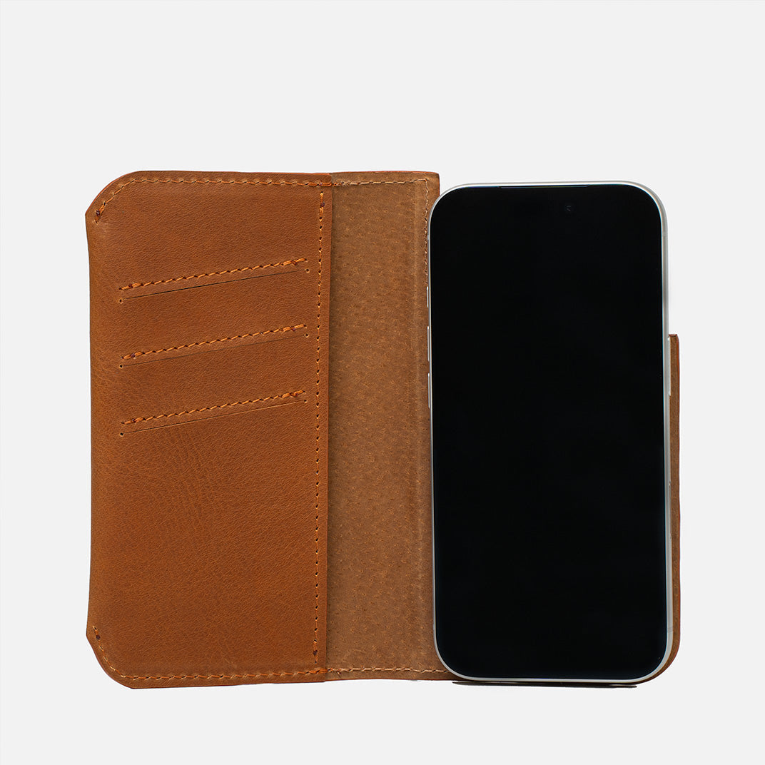 Luxusní kožené pouzdro typu Folio pro iPhone 17 s MagSafe – Minimalist 1.0