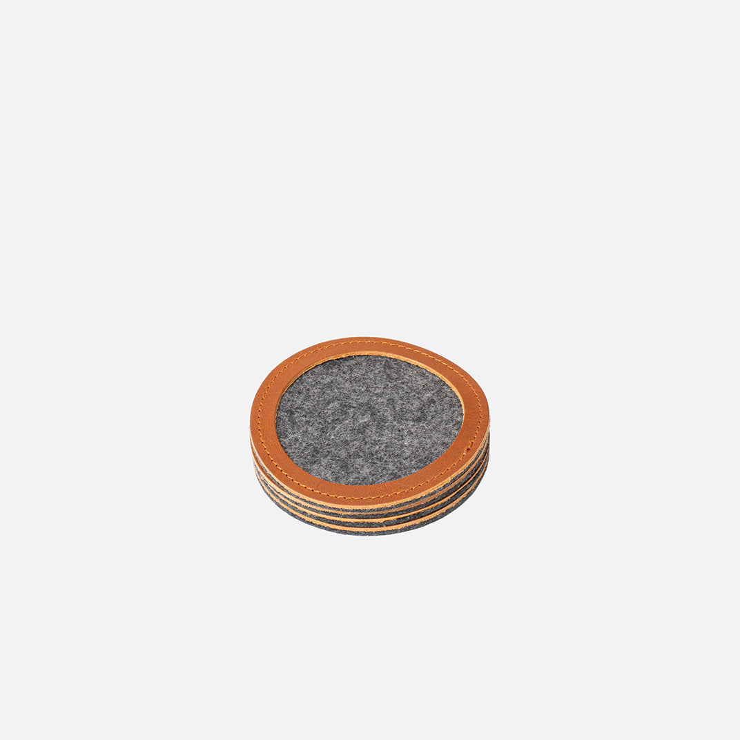 Wool Felt Coaster w/ Leather Rim-0